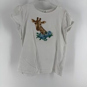 Janie and‎ Jack Embroidered Giraffe Tee Shirt Girls 8 White Cotton Keyhole Back